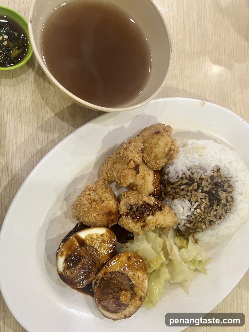 Fried Chicken Rice Plate with Soup