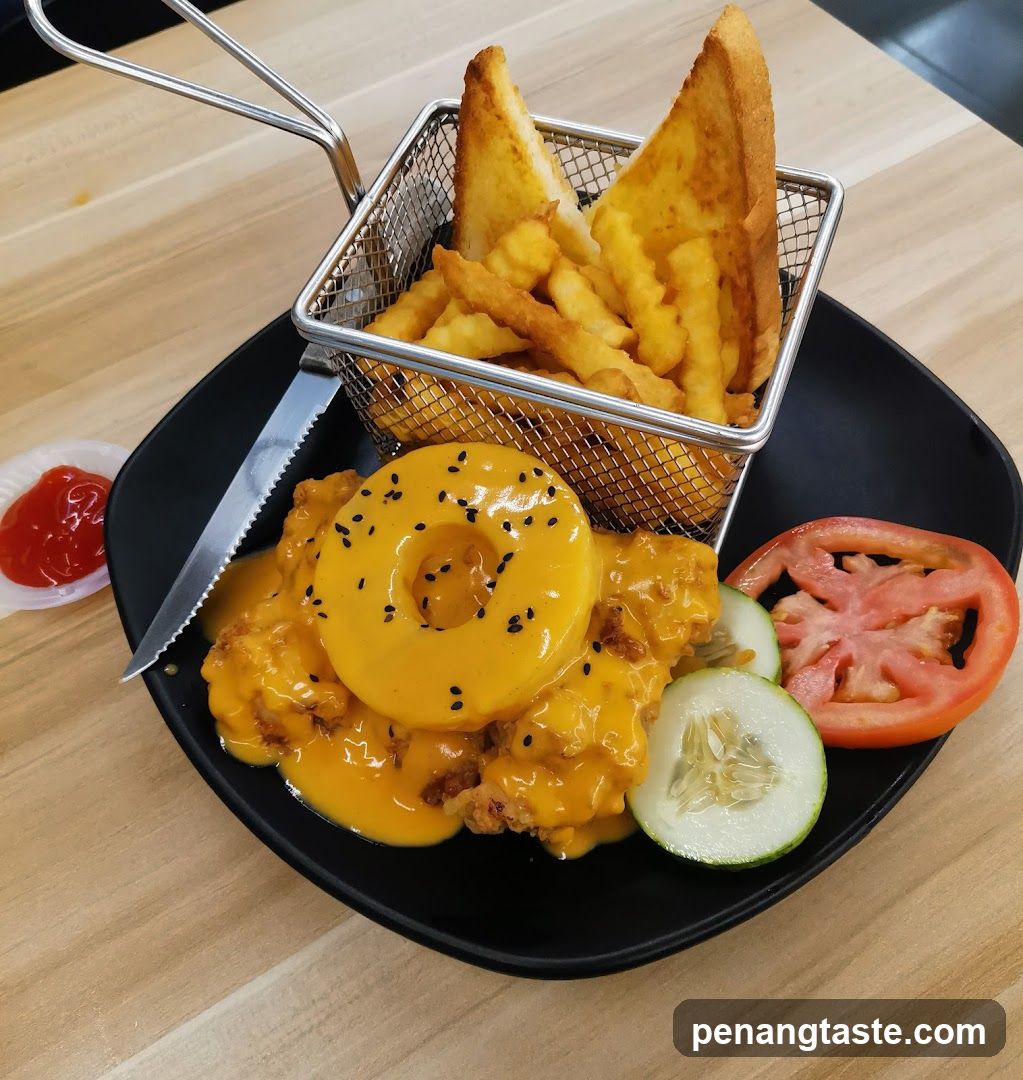 Cheese Fries and Fried Chicken with Tomato and Cucumber