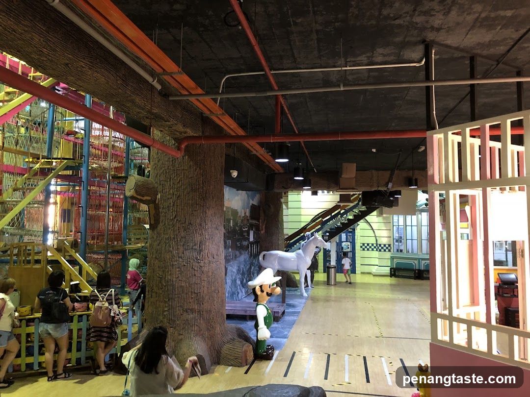 Indoor Play Area with Tree Trunks and Stairs