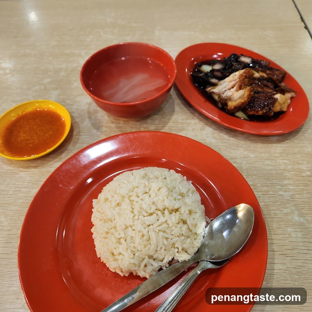 Hawker Meal with Rice and Chicken