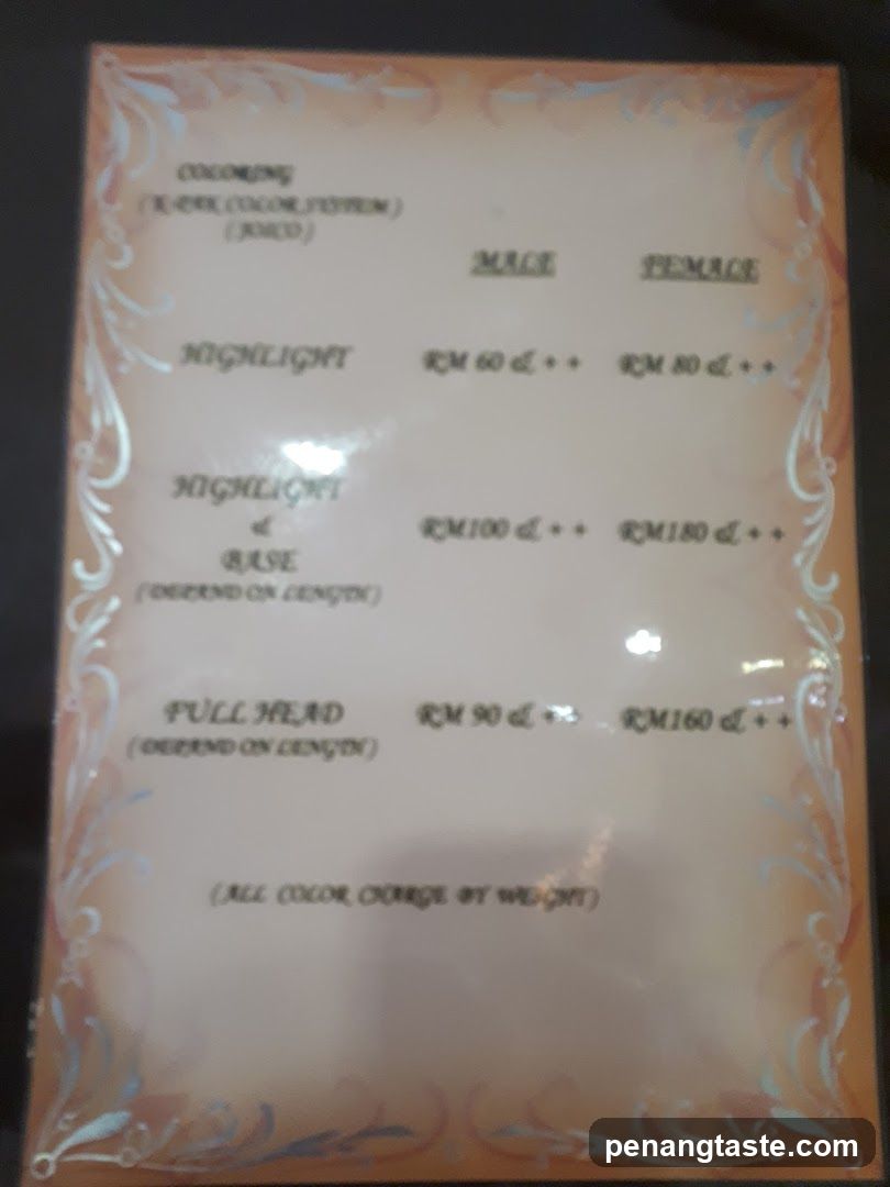Hair Coloring Price List
