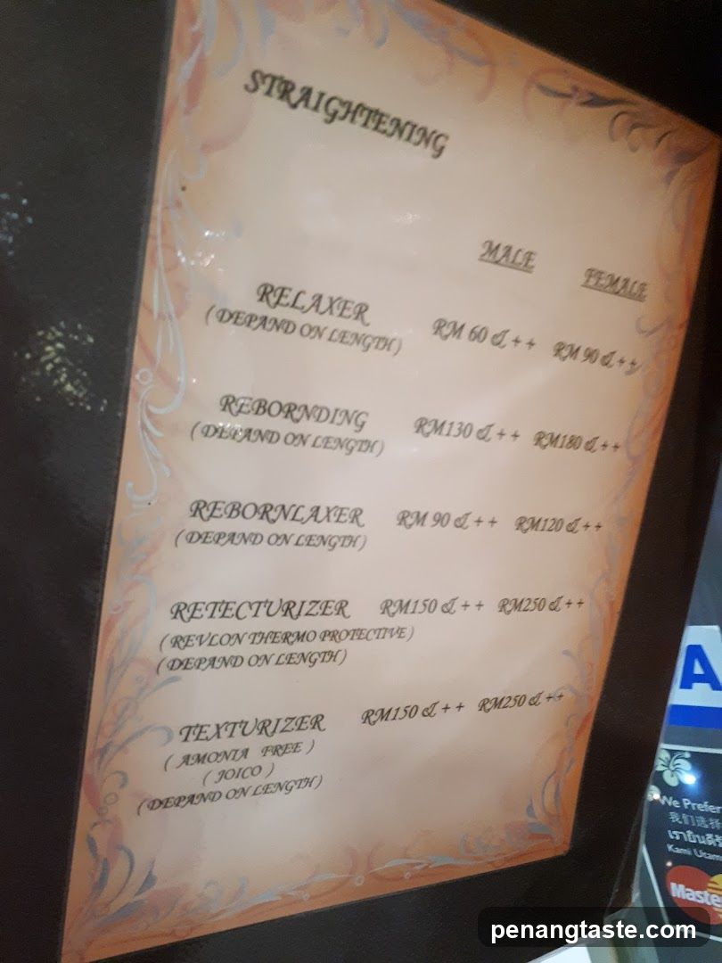 Hair Straightening Services Menu