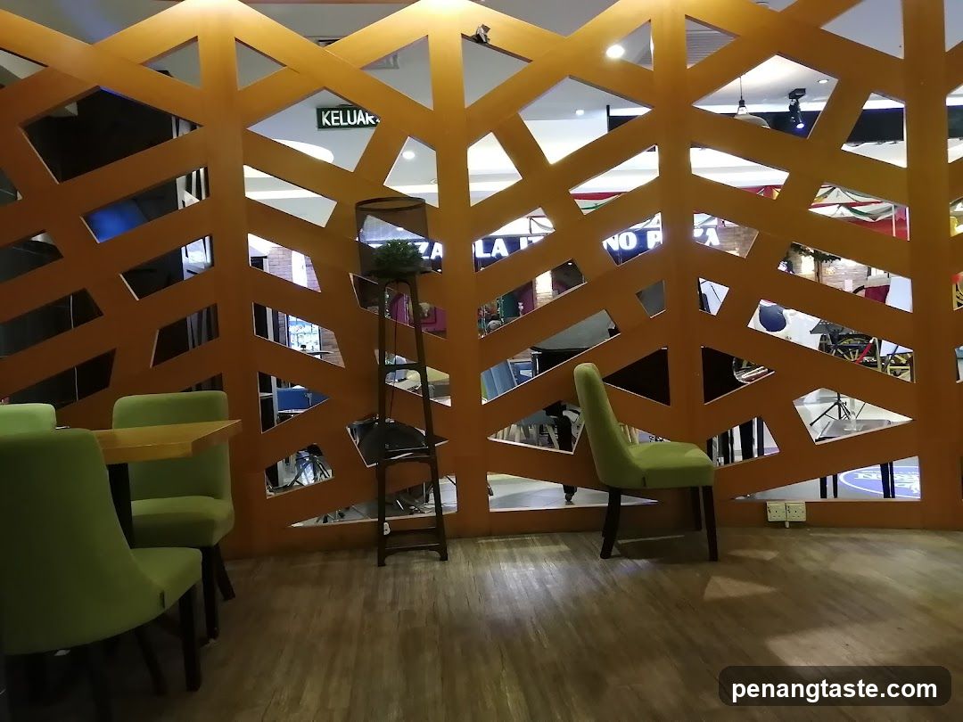 Interior seating area with geometric partition