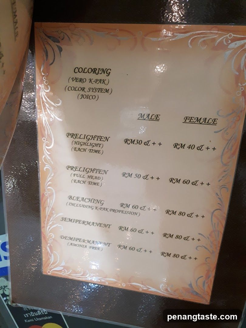 Hair Coloring Price List