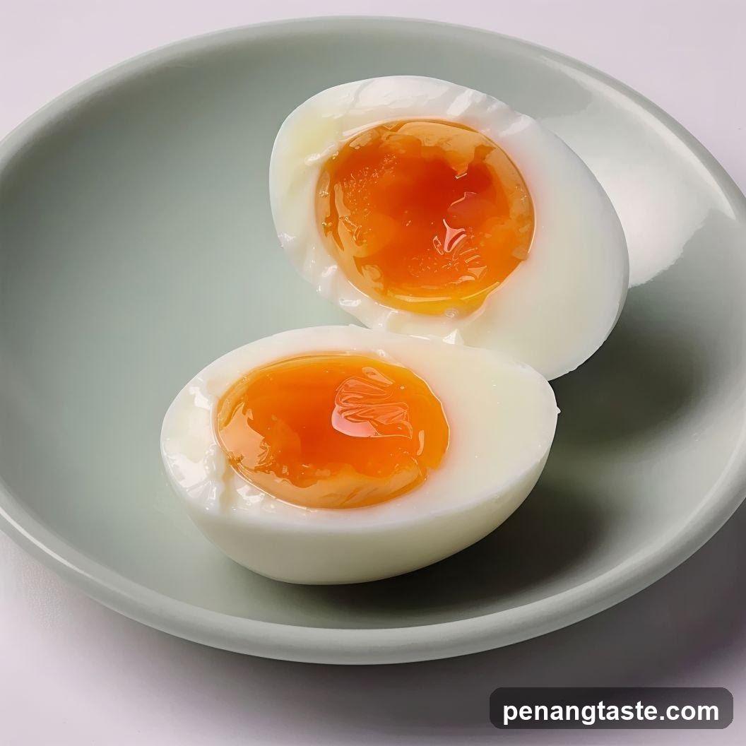 Halved Soft-Boiled Eggs on a Plate