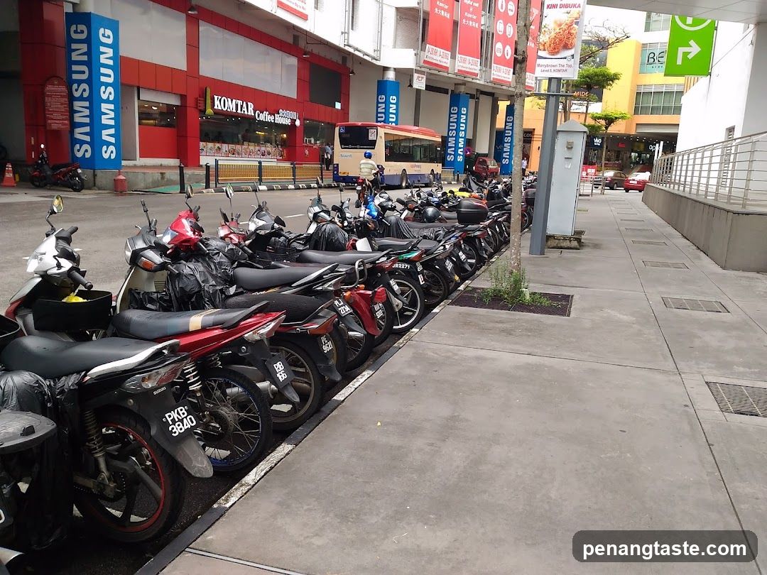 Motorcycle Parking Row Outside Commercial Building