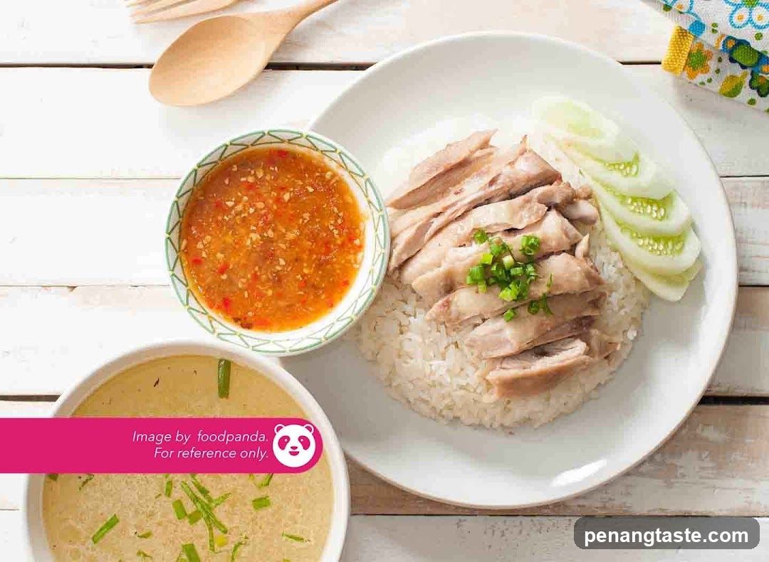 Hainanese Chicken Rice with Soup and Chili Sauce