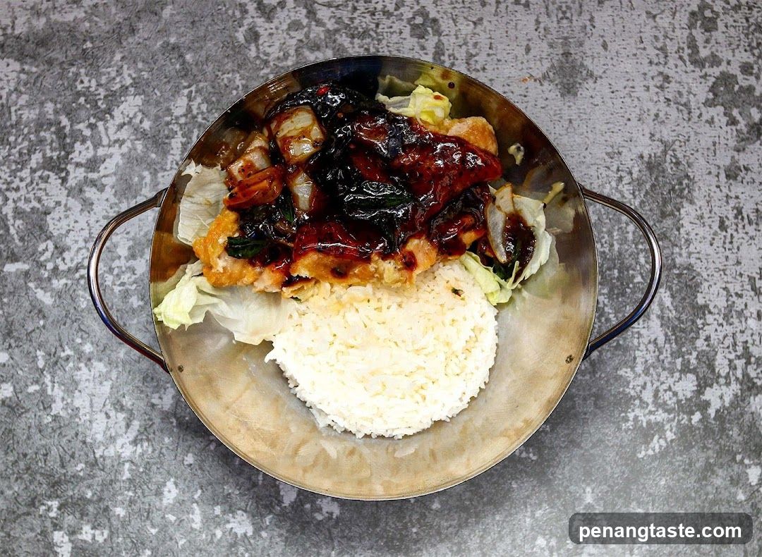 Served dish in metal bowl
