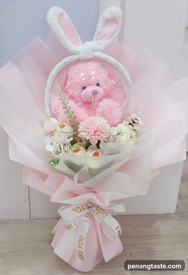 Pink Bunny Flower Bouquet with Teddy Bear