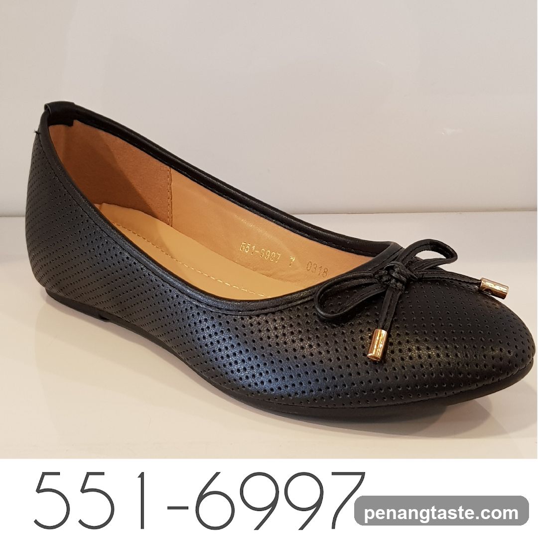 Black Perforated Ballet Flats with Bow Detail