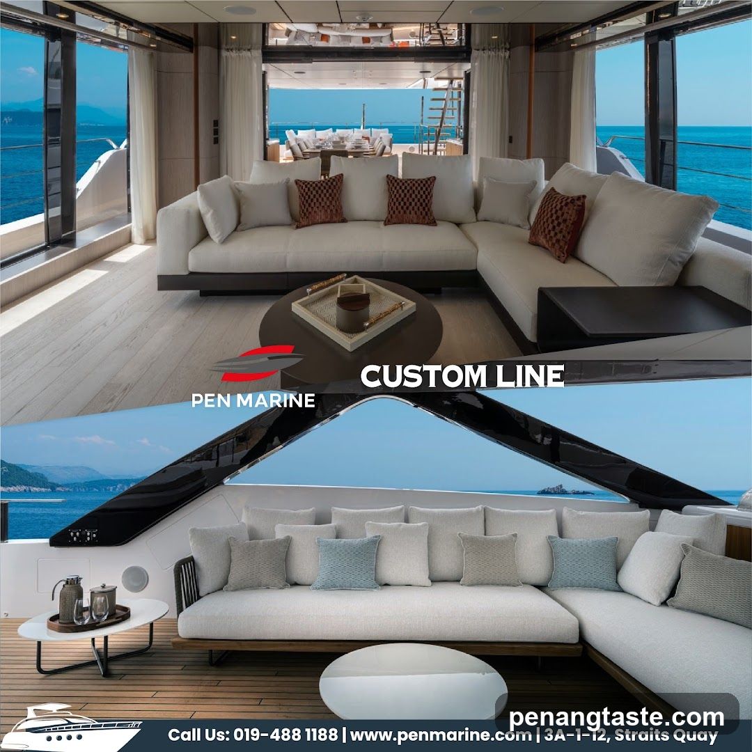 Custom Line Yacht Interior and Exterior Views