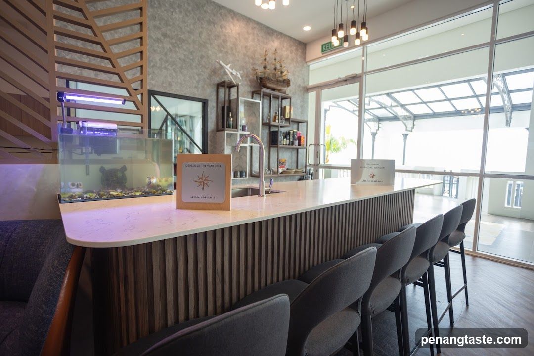 Modern Bar Interior with Fish Tank and Decor
