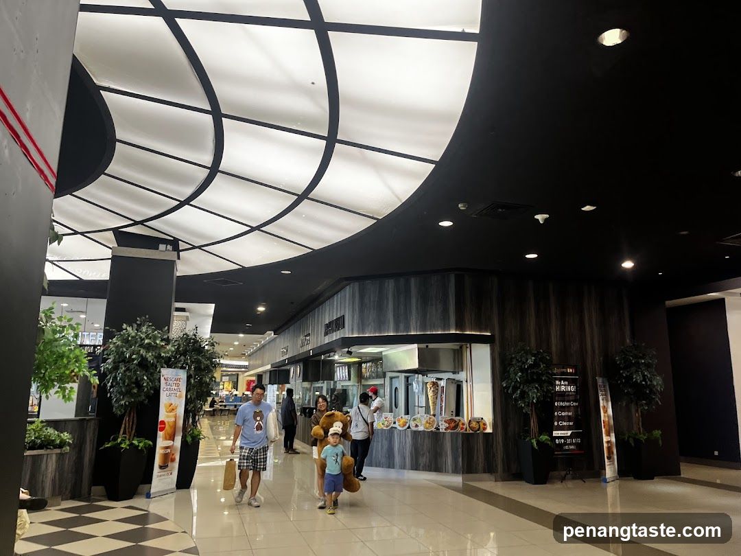 Mall Interior with Food Court and Storefronts