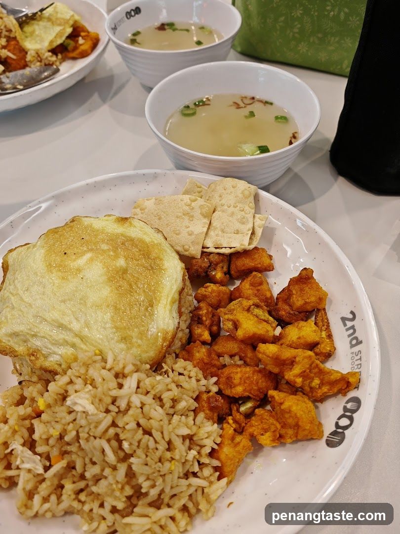 Breakfast Plate with Fried Rice and Crispy Chicken