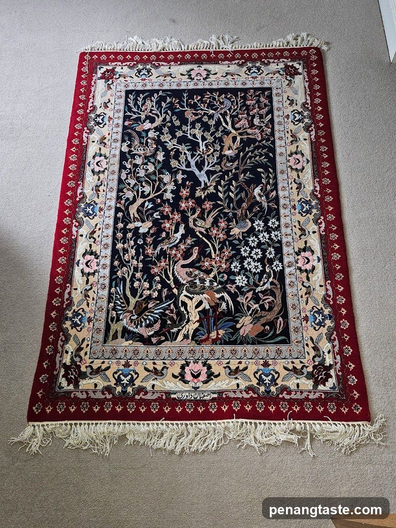 Oriental-style rug with bird and floral motifs