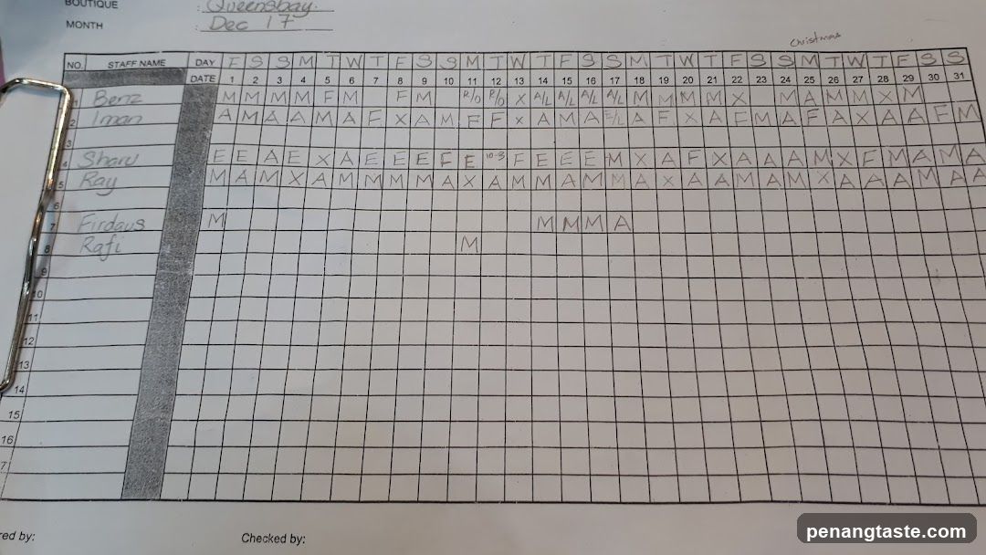 Staff Schedule Sheet
