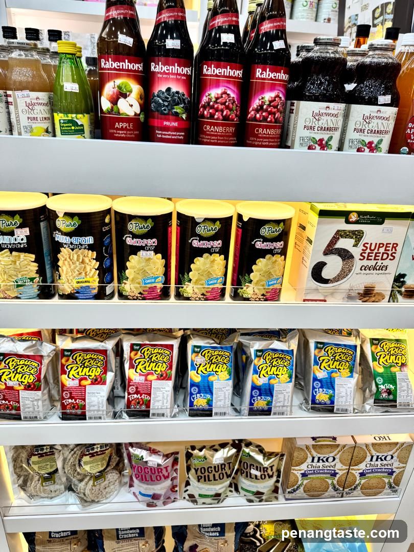 Shelf of snacks and juices