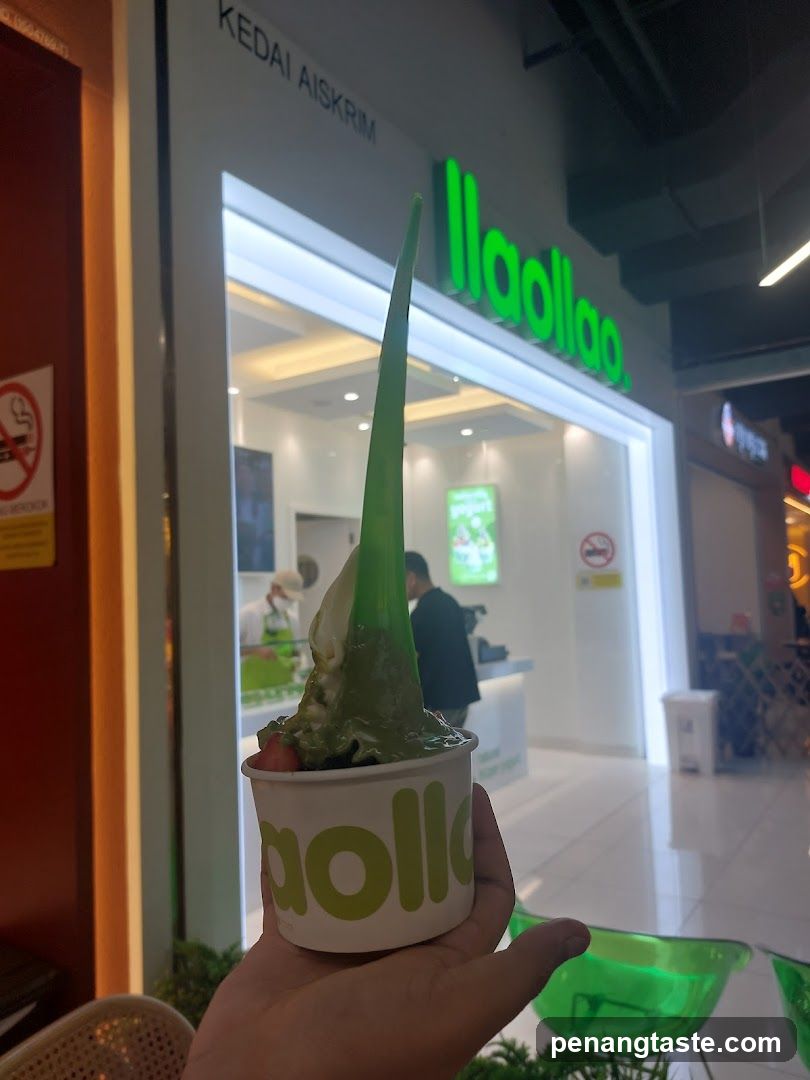 Aolloa Ice Cream Shop Exterior with Dessert in Foreground