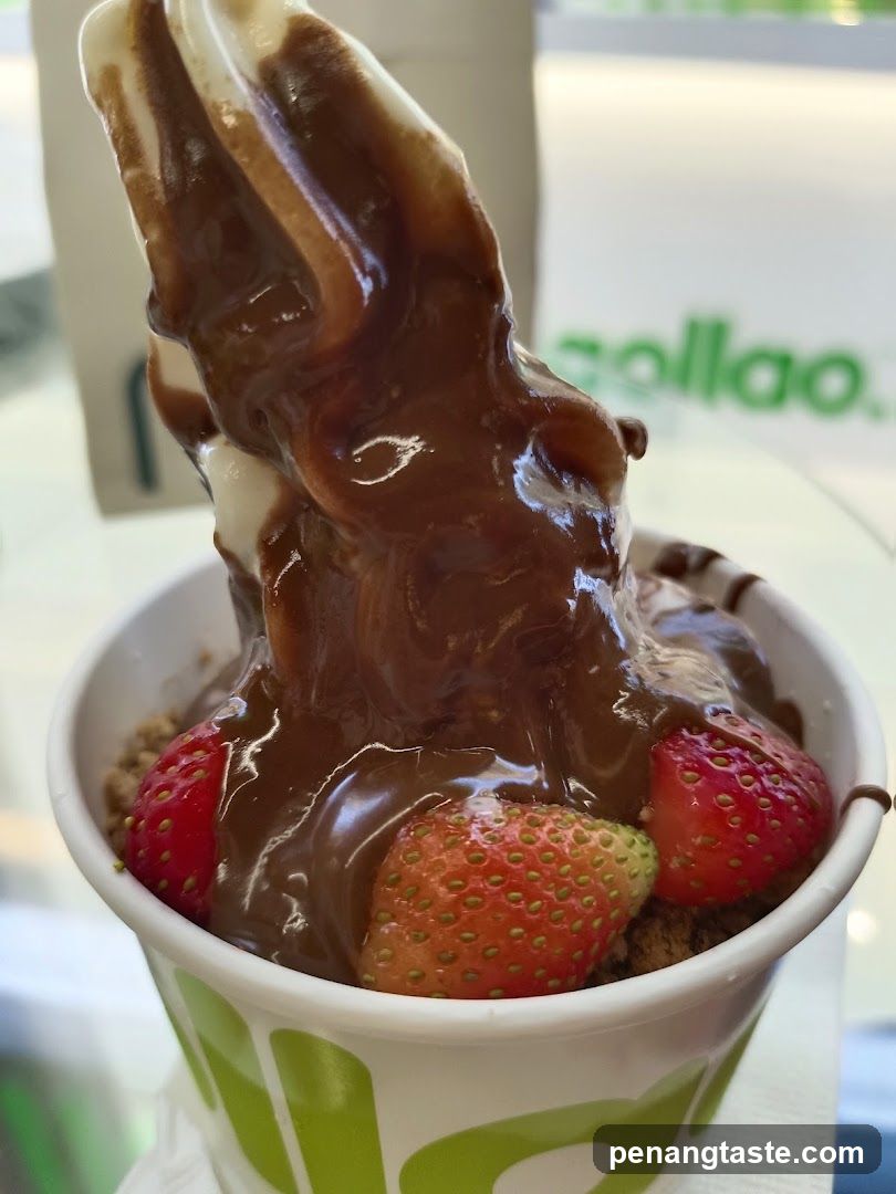 Soft Serve Dessert with Chocolate and Strawberries