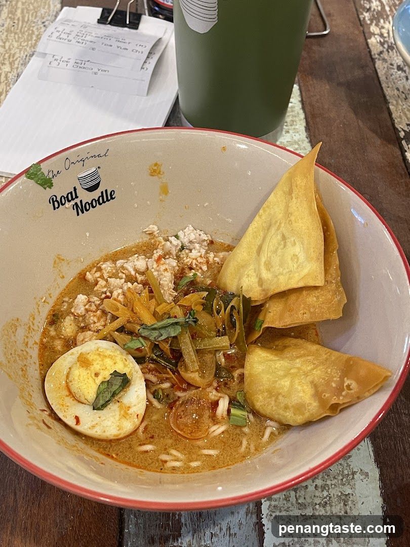 Boat Noodle Bowl with Fried Dough and Egg