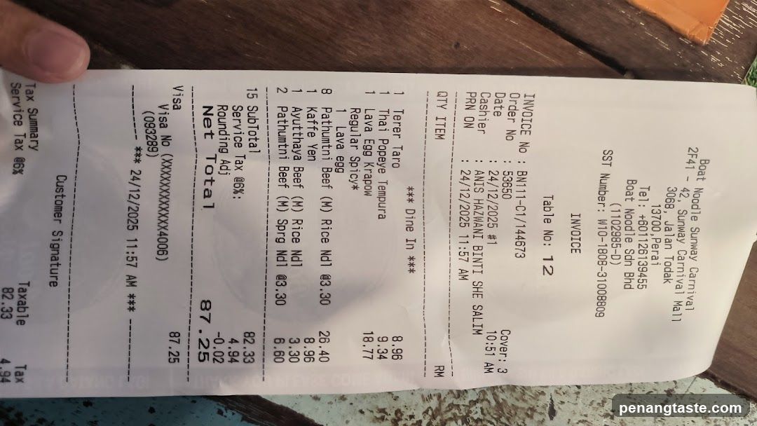 Receipt from Boat Mobile Sushi Bar