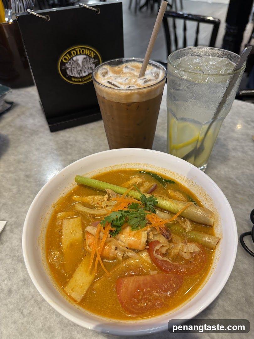 Thai Curry with Iced Coffee and Lemon Water