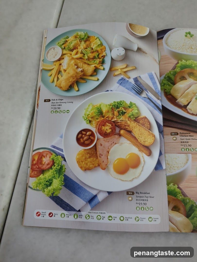 Food Menu Page with Fish and Chips and Big Breakfast