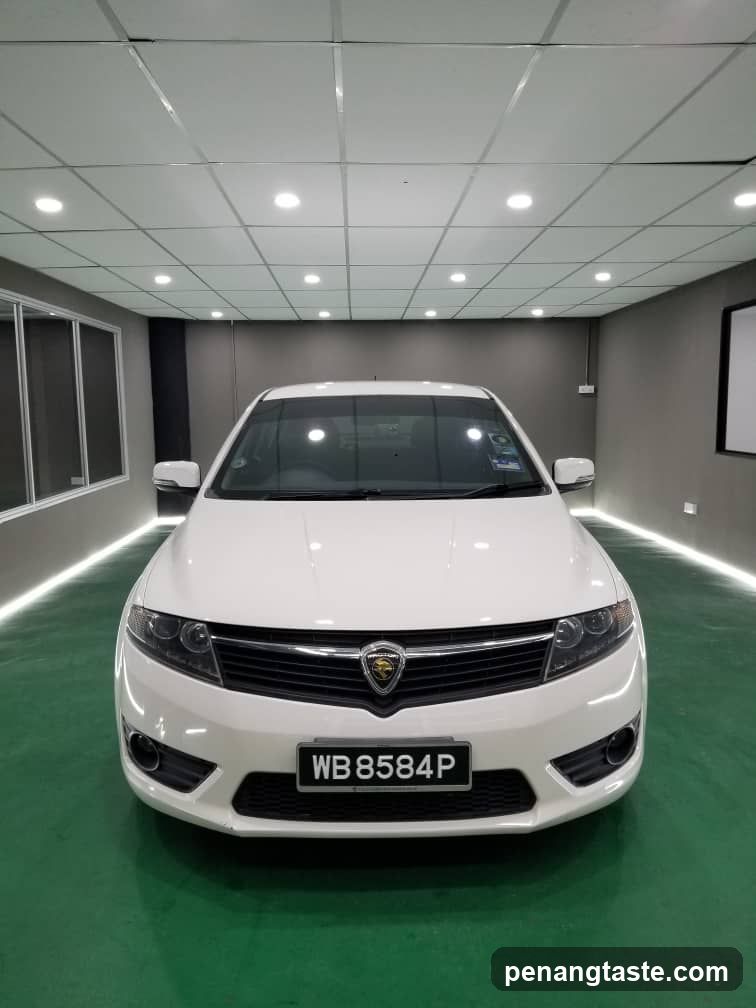 White Proton Saga in showroom