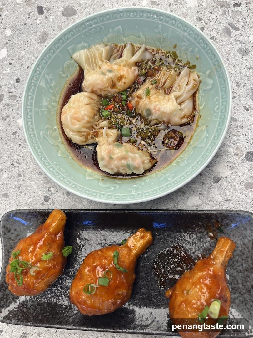 Dish with dumplings and chicken wings
