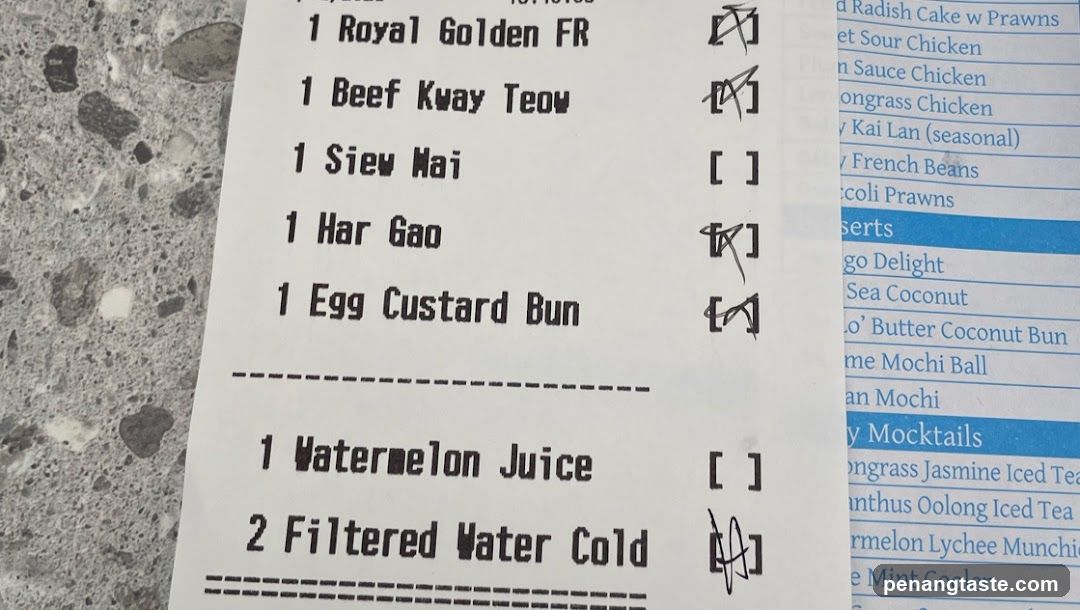 Restaurant Order Receipt or Menu Page