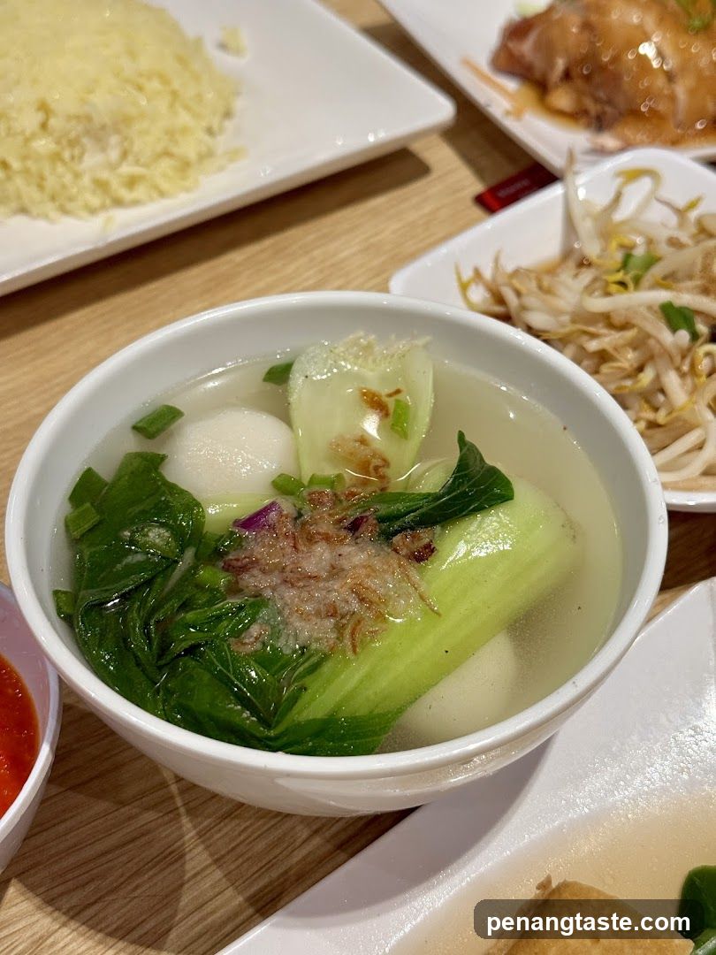 Bowl of Soup with Vegetables and Fish Balls