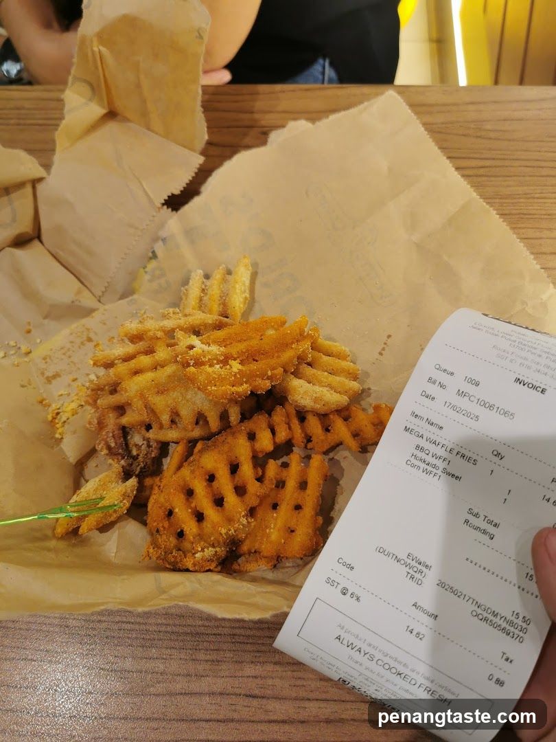 Waffle fries with receipt