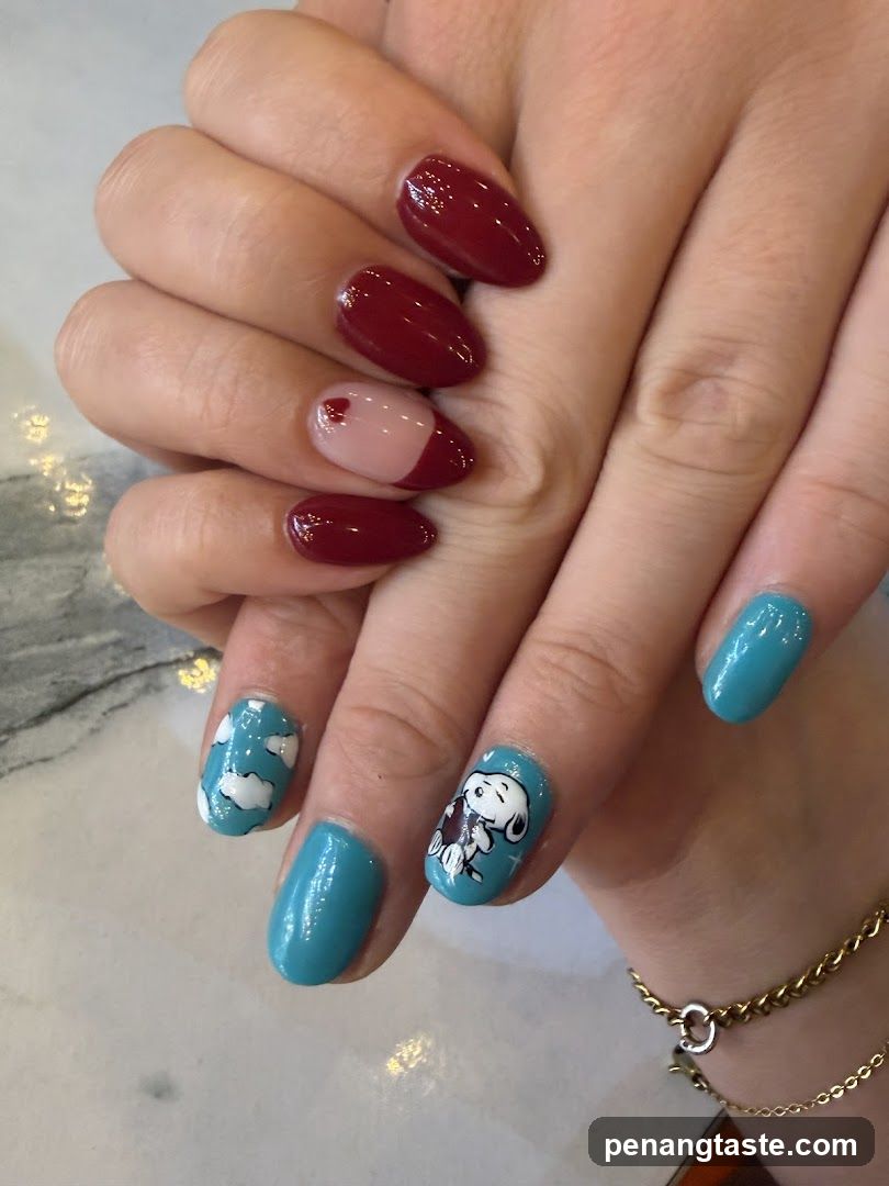 Snoopy-themed manicure