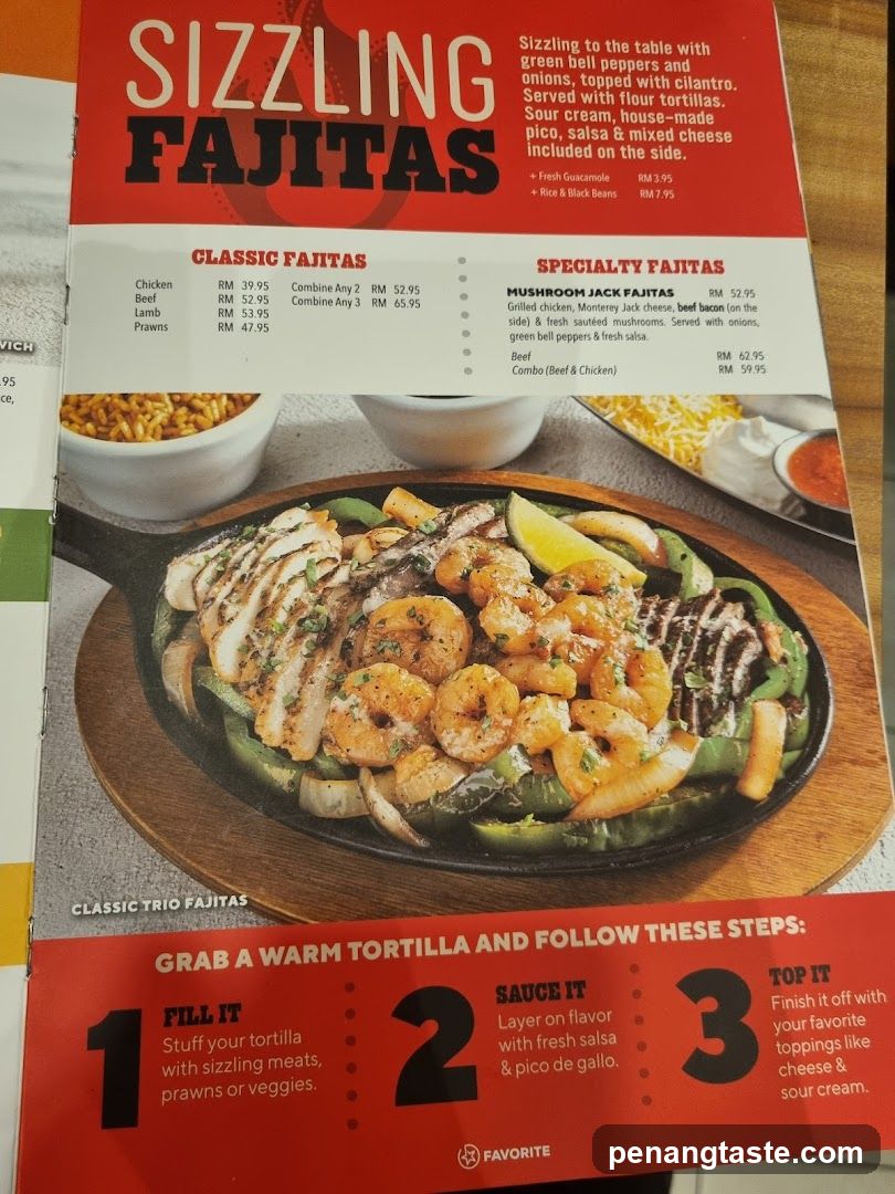 Sizzling Fajitas Menu