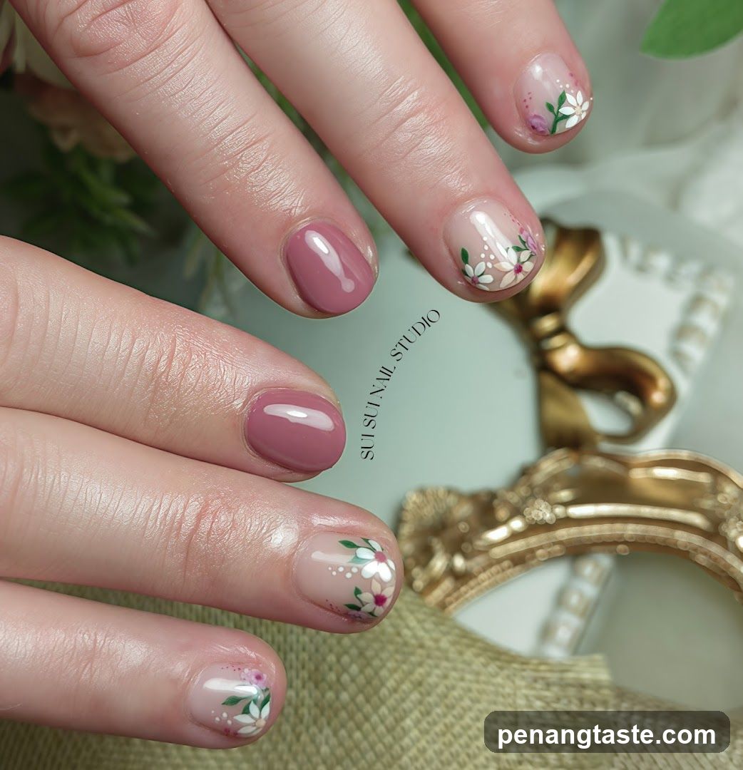 Hand Nail Art with Floral Design