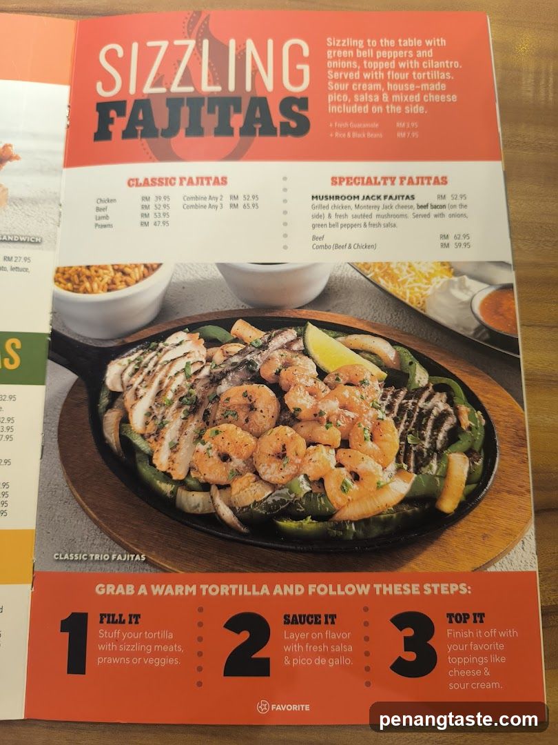 Sizzling Fajitas Menu Page