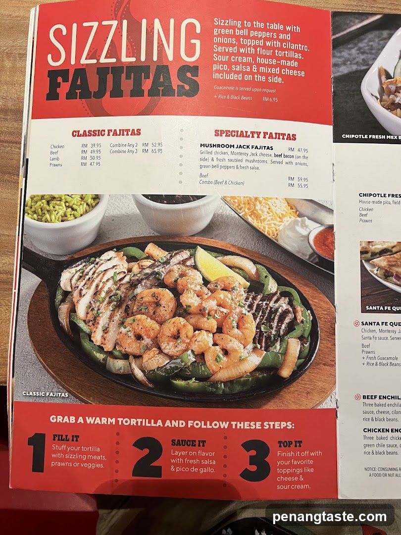 Sizzling Fajitas Menu Page