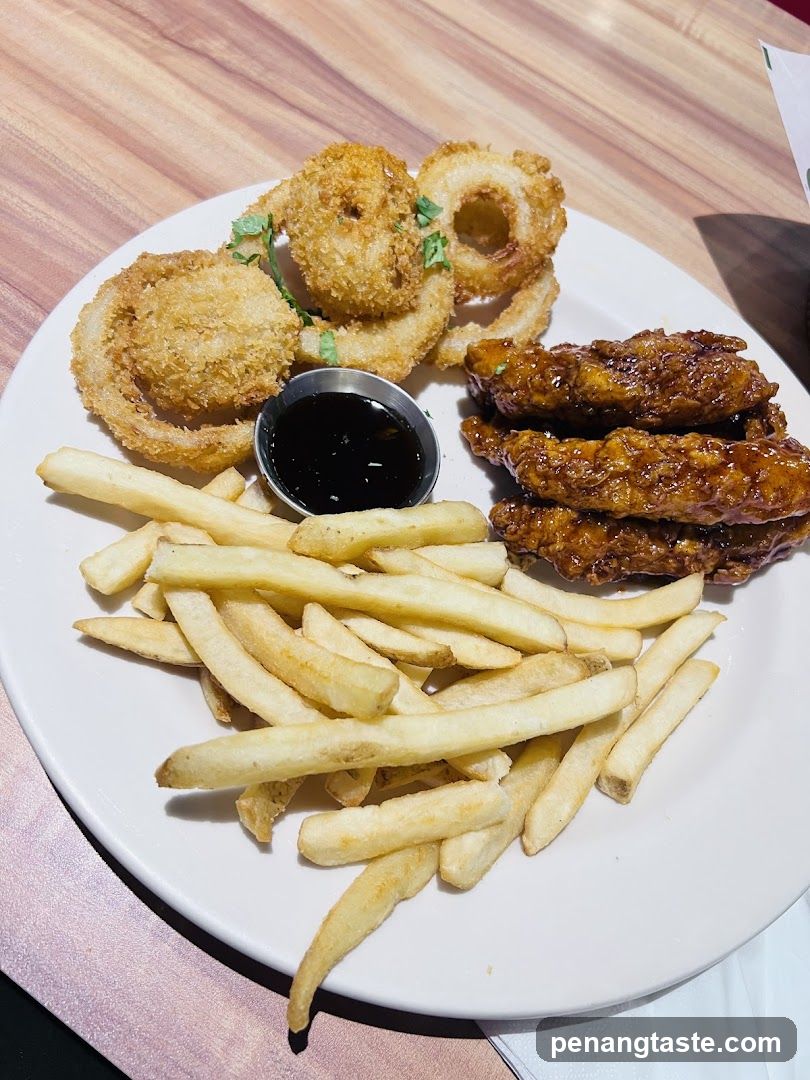 Fried Food Platter with Fries and Sauce