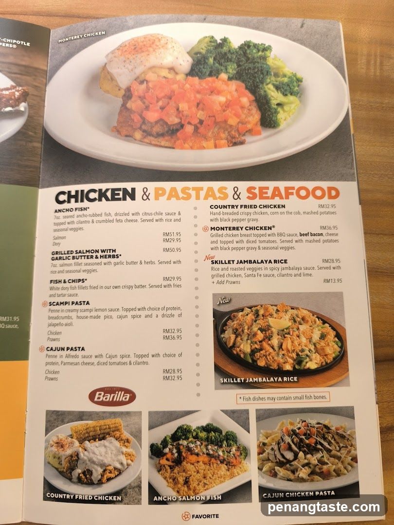 Chicken & Pastas & Seafood Menu