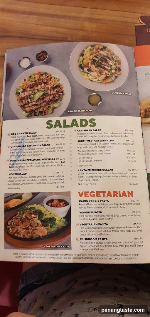 Salads and Vegetarian Menu Page