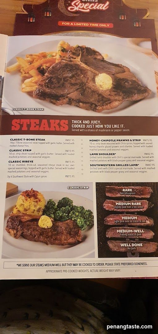Chili's Special Steaks Menu