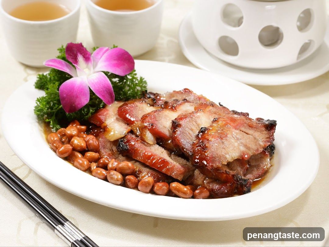 Roast Pork with Peanuts and Orchid Garnish
