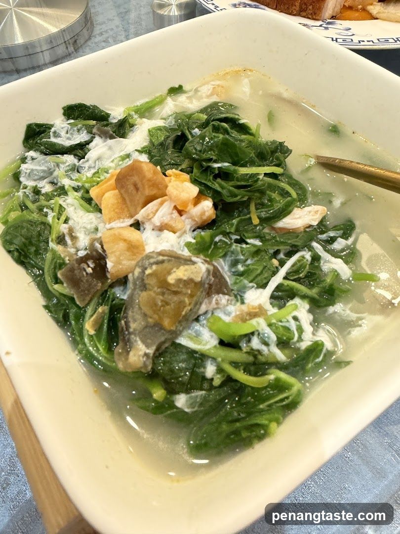 Oyster Soup with Spinach and Croutons
