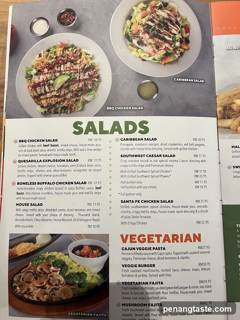 Salads and Vegetarian Menu Page