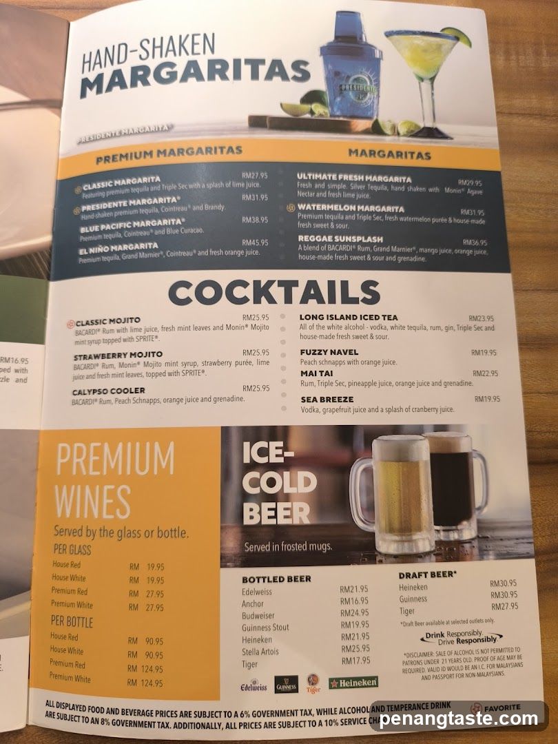 Hand-Shaken Margaritas & Cocktails Menu