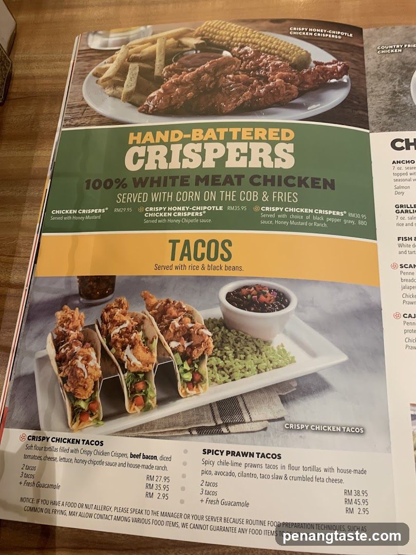 Hand-Battered Crispers & Tacos Menu Page