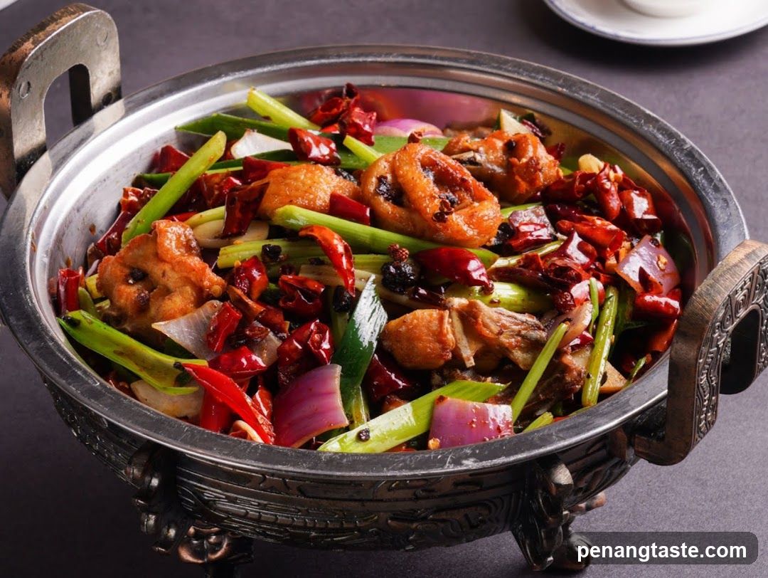 Spicy Stir-Fried Dish in Metal Pot