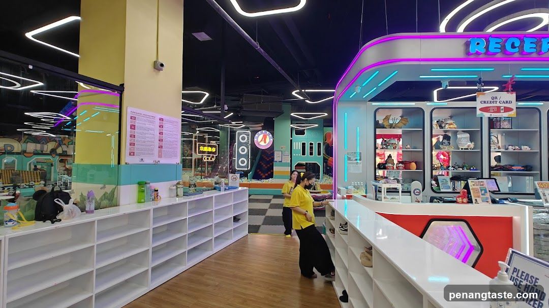 Interior of a colorful retail or entertainment space