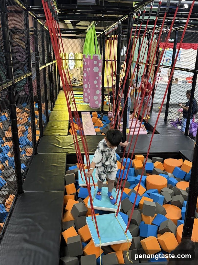Indoor Play Area with Foam Pit and Hanging Obstacle