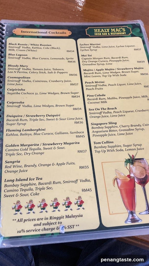 Healy Mac's Irish Bar & Restaurant Menu